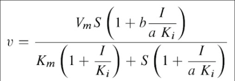 General Modifier equation of enzyme inhibition kinetics by Baici, Botts and Morales